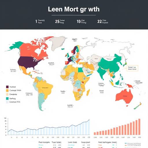 Mappa del mondo con grafici che indicano la crescita economica in diverse regioni