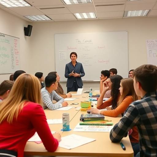 Una classe scolastica italiana con studenti e un insegnante che interagiscono